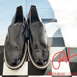 Paul Green Naomi Black Crinkled Patent Platform Super Soft Loafer- NWOT 8.5 size